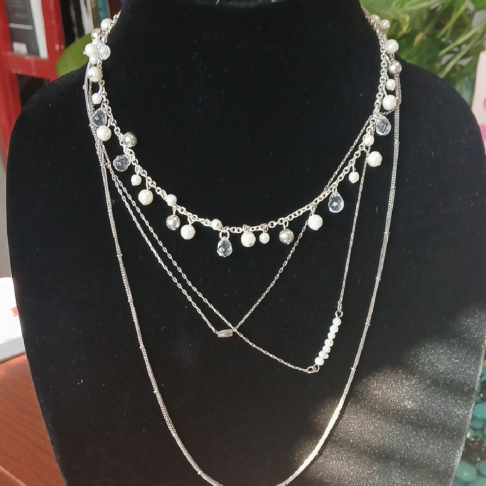 Elegant Silver and Pearl Layered Necklace
